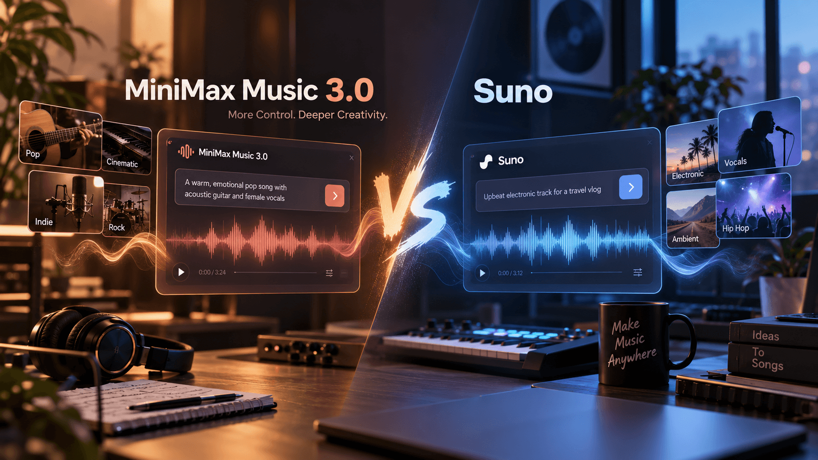MiniMax Music 3.0 and Suno AI music generator comparison