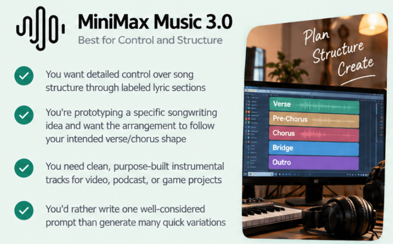 Reasons to choose MiniMax Music 3.0 for control and structure