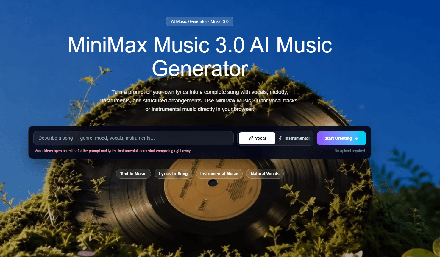 Step 1: MiniMax Music 3.0 generator